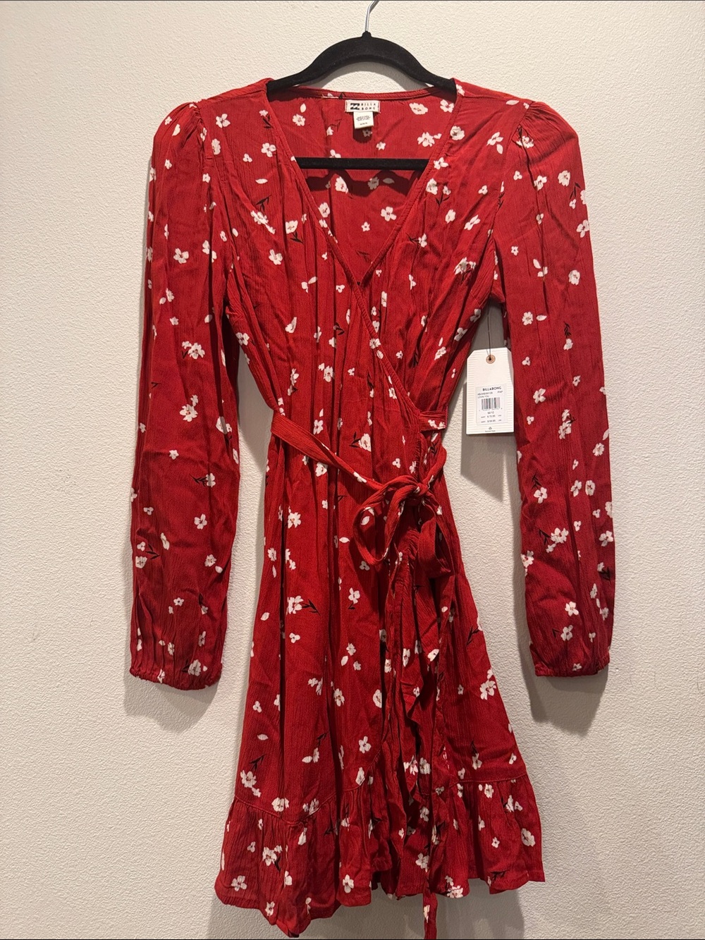 Billabong Red Floral Wrap Dress - Long Sleeve